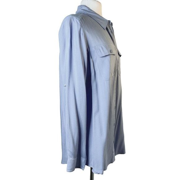 Woman Within Generously Sized Blue Rayon LS Button Front Shirt Blouse 14/16M NEW - Picture 3 of 6